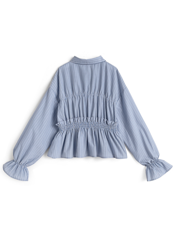 ストライプ柄シャーリングフリルブラウス