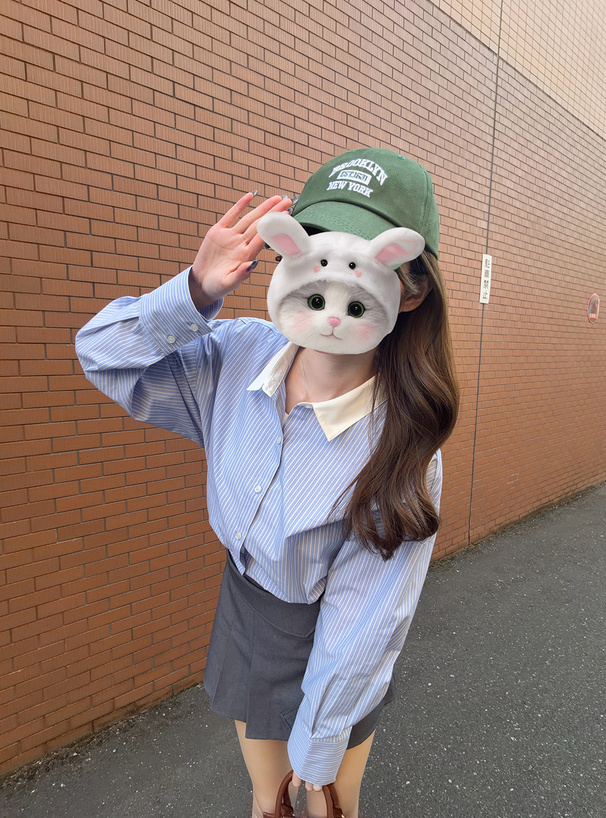 ストライプ柄配色カラーオーバーサイズシャツ