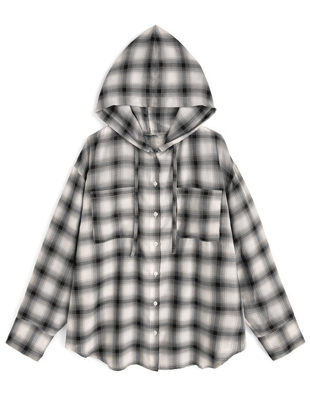 フード付きチェック柄シャツ[on401]