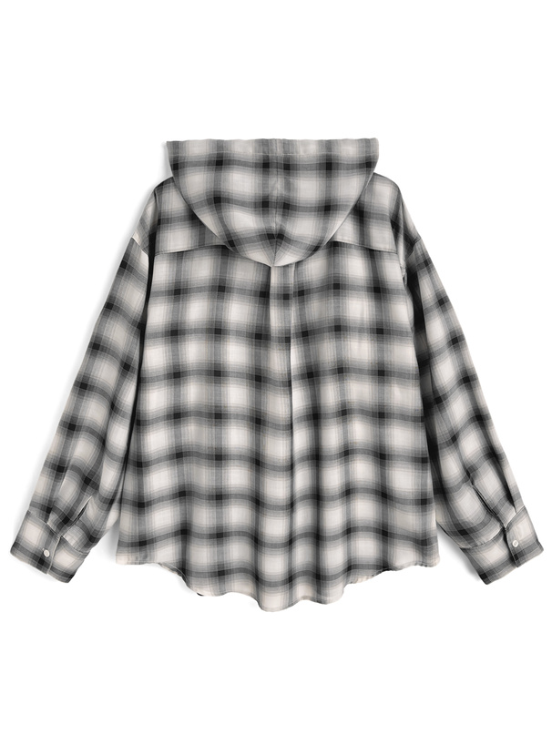 フード付きチェック柄シャツ
