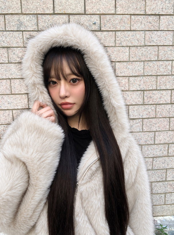 フード付きミックスカラーファーブルゾン