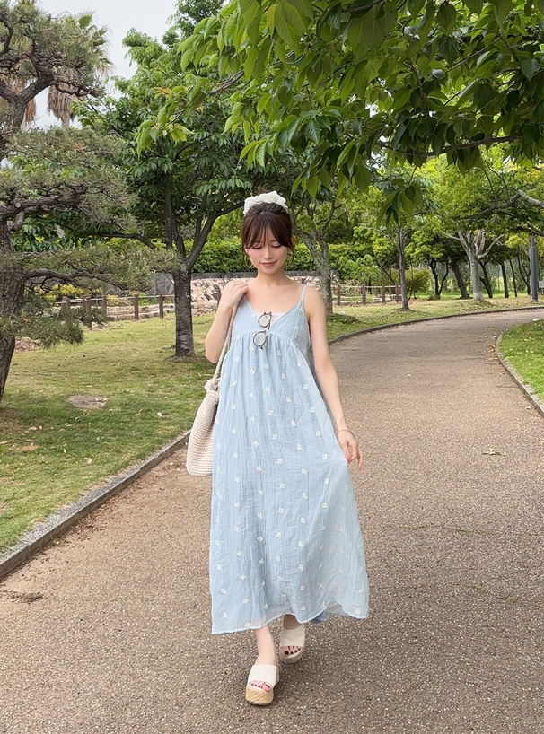 花柄刺繍シアー楊柳キャミソールワンピース[on422] | レディース