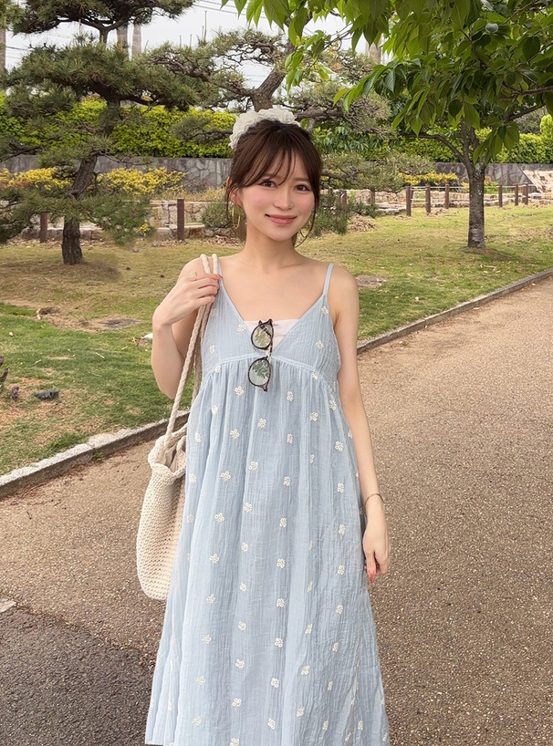 アンティークフランス 桜草風二重レース コットンワンピース ロングキャミソール アンティークフランス 桜草風二重レース コットンワンピース ロング