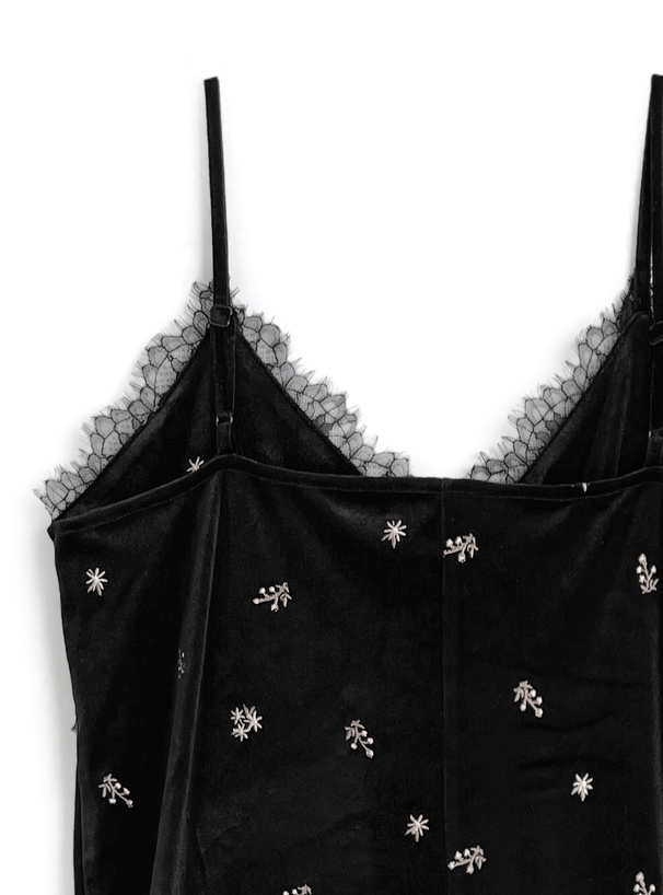 花柄刺繍ベロアレースキャミソールワンピース