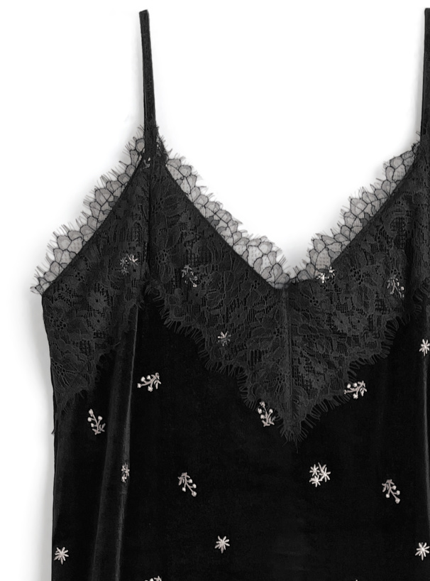 花柄刺繍ベロアレースキャミソールワンピース