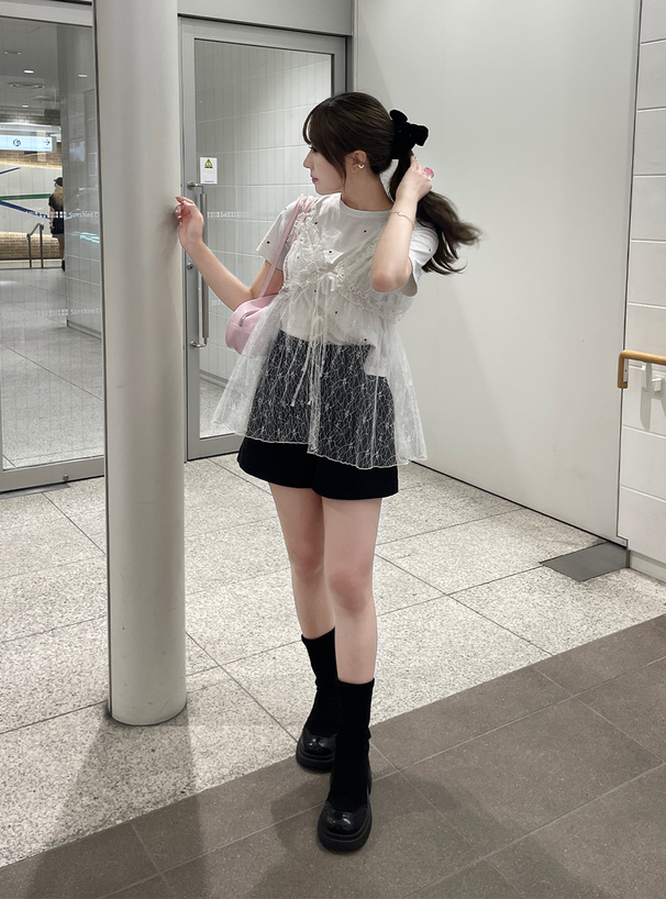 花柄レースリボンキャミビスチェ