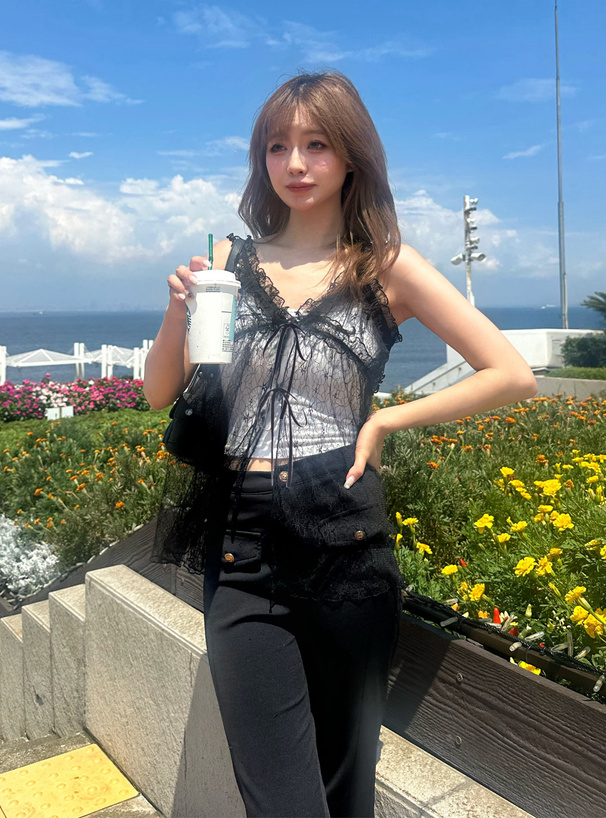 花柄レースリボンキャミビスチェ