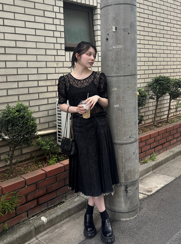 前後2Wayパワショル花柄レーストップス