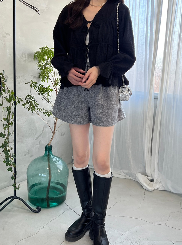 ふくれジャガードリボンカーディガン