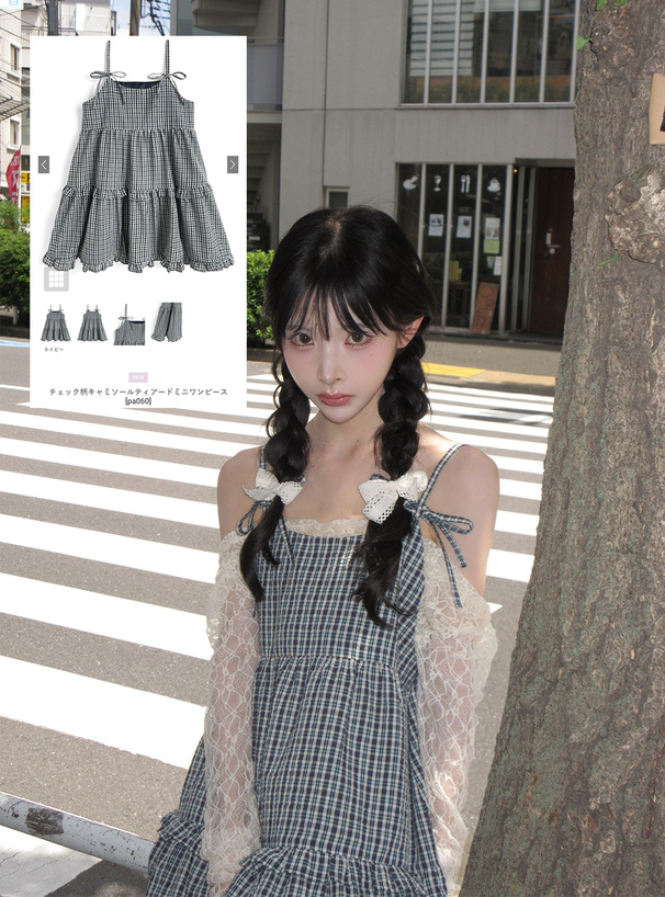 チェック柄キャミソールティアードミニワンピース[pa060] | レディース