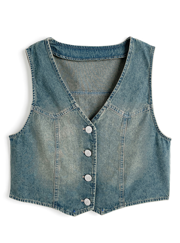 ショート丈デニムベスト[pa062]