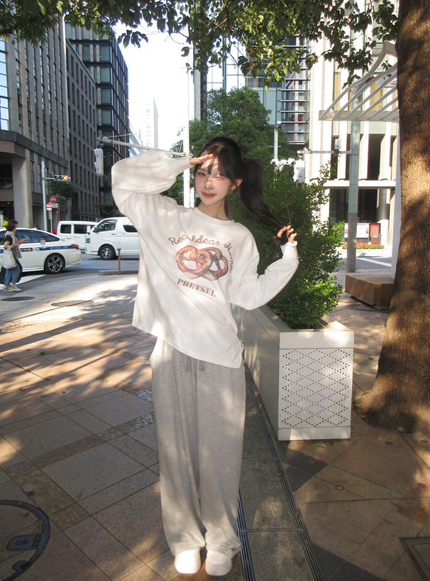 プリントトップス×ストレートパンツスウェットセットアップ[pa064