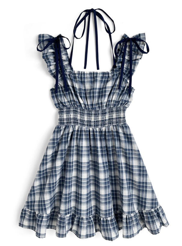 チェック柄2Wayリボンミニワンピース[pa066]