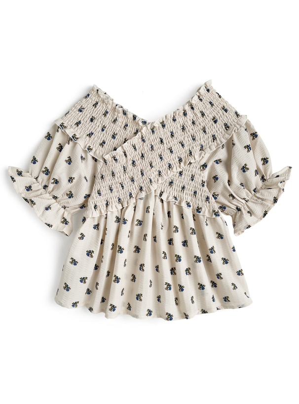 2Wayクロスシャーリング花柄ブラウス[pa067]