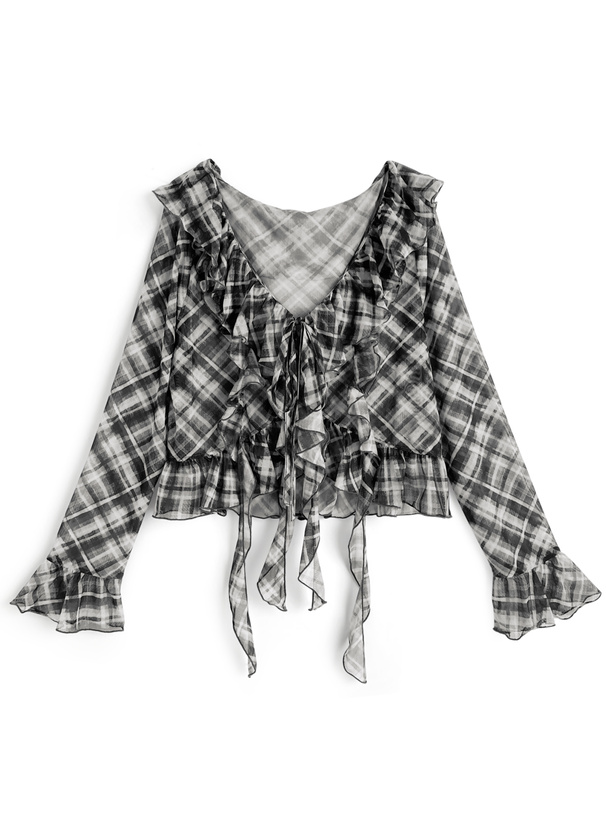 チェック柄カスケードメロウフリルシアーボレロ[pa069