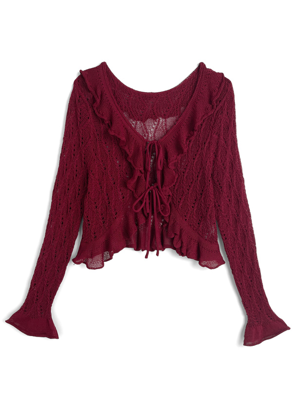 シャネル　フリルニット　カーディガン　04P 42 透かし編み　黒 シャネル フリルニット カーディガン 04P 42 透かし編み 黒