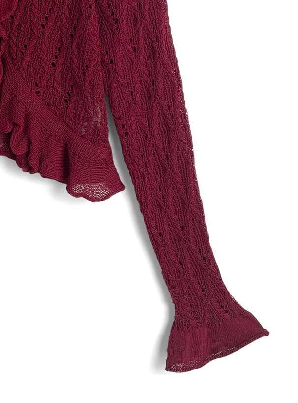 フリルリボン透かし編みニットカーディガン[pa072] | レディース