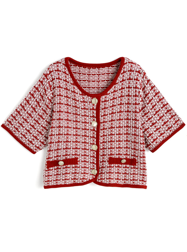 ゴールドボタンツイードニットカーディガン