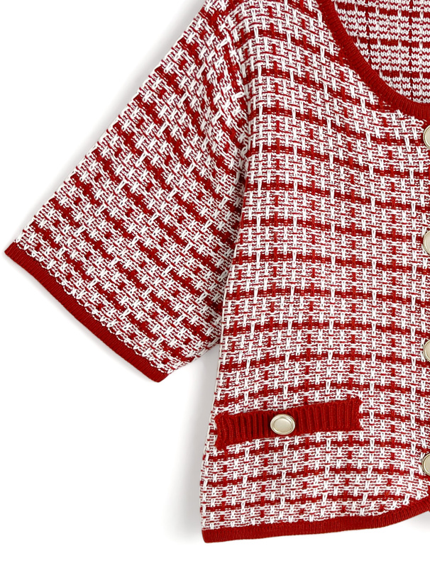 ゴールドボタンツイードニットカーディガン