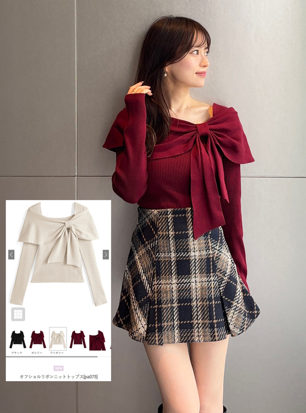 オフショルリボンニットトップス[pa075] | レディースファッション通販