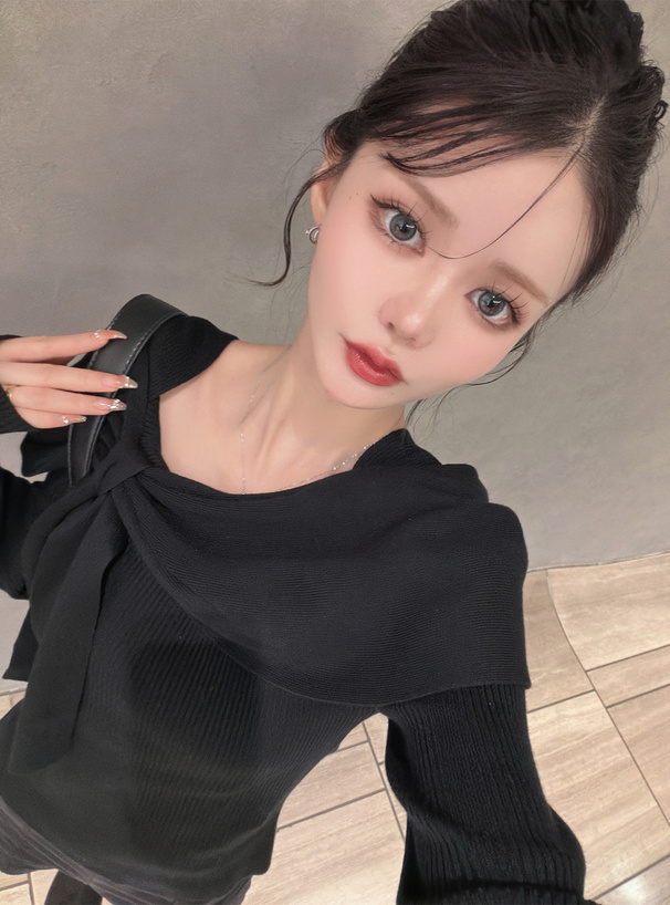 オフショルリボンニットトップス[pa075] | レディース