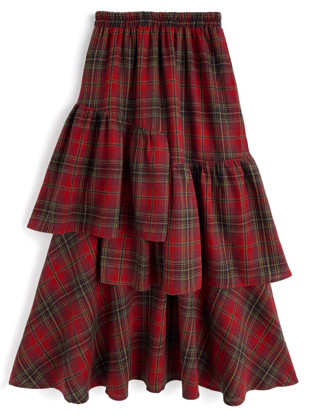 チェック柄アシンメトリーフリルスカート[pa076] | レディース