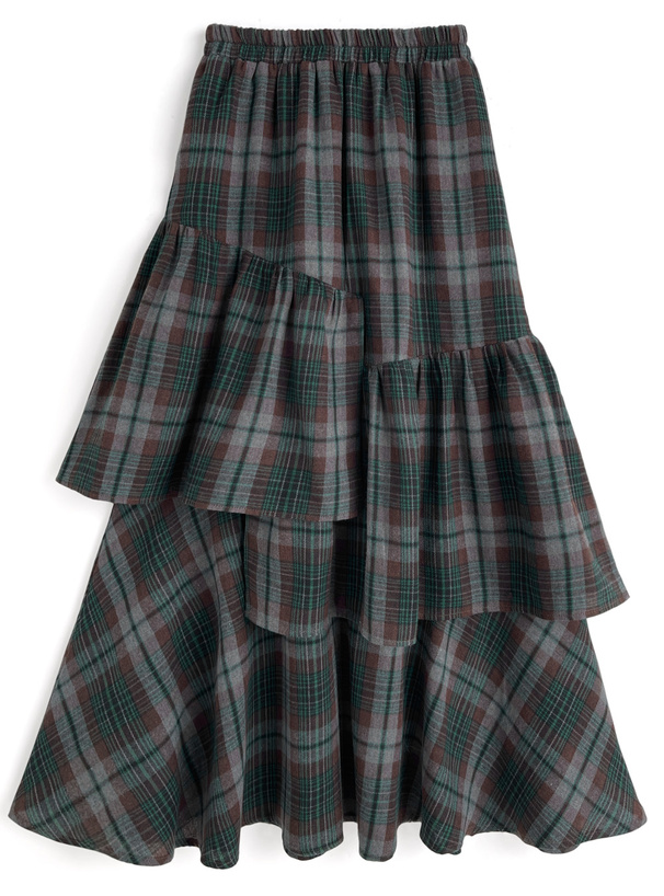 チェック柄アシンメトリーフリルスカート[pa076] | レディース