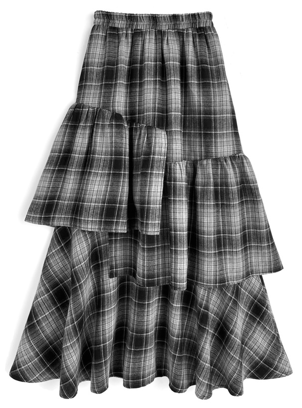 チェック柄アシンメトリーフリルスカート[pa076] | レディース