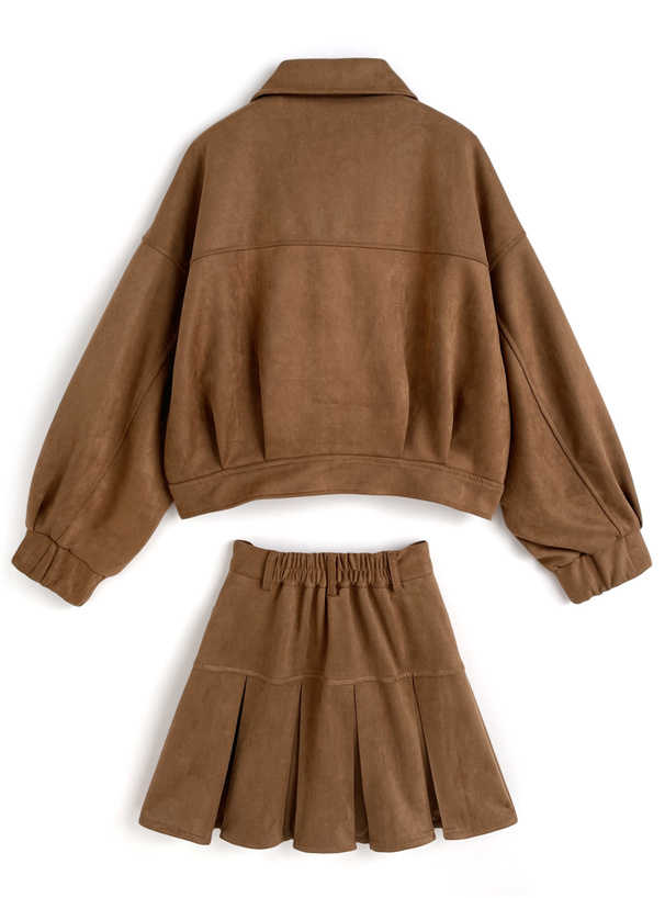 ダブルジップブルゾン×プリーツスカートスエードセットアップ[pa077