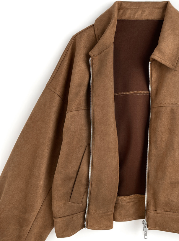 ダブルジップブルゾン×プリーツスカートスエードセットアップ