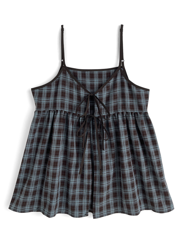 チェック柄リボンキャミソールチュニック[pa079]