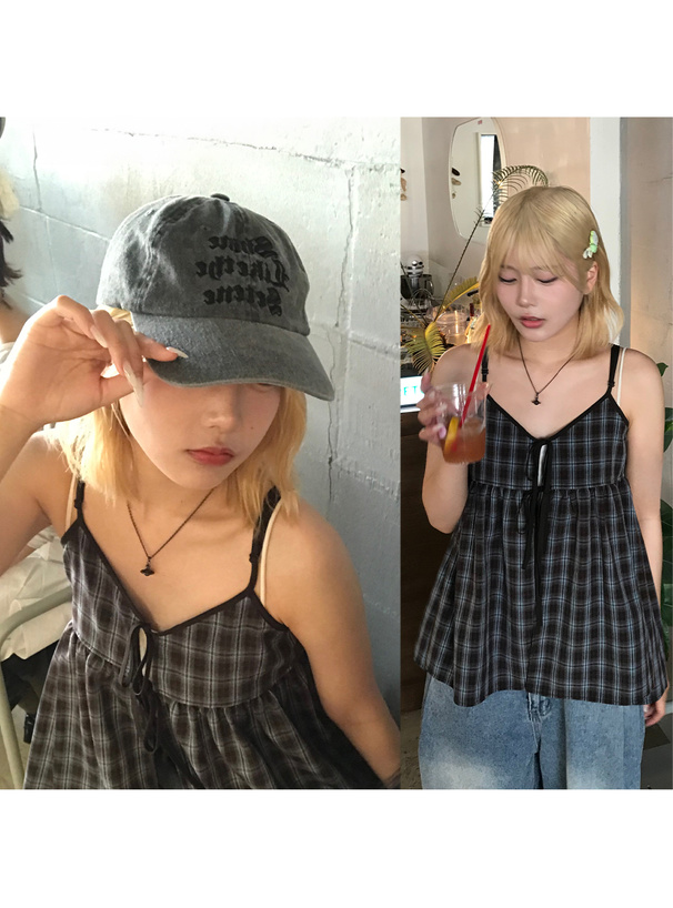 チェック柄リボンキャミソールチュニック