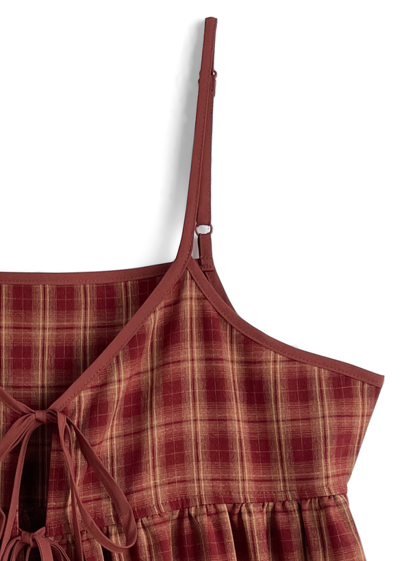 チェック柄リボンキャミソールチュニック