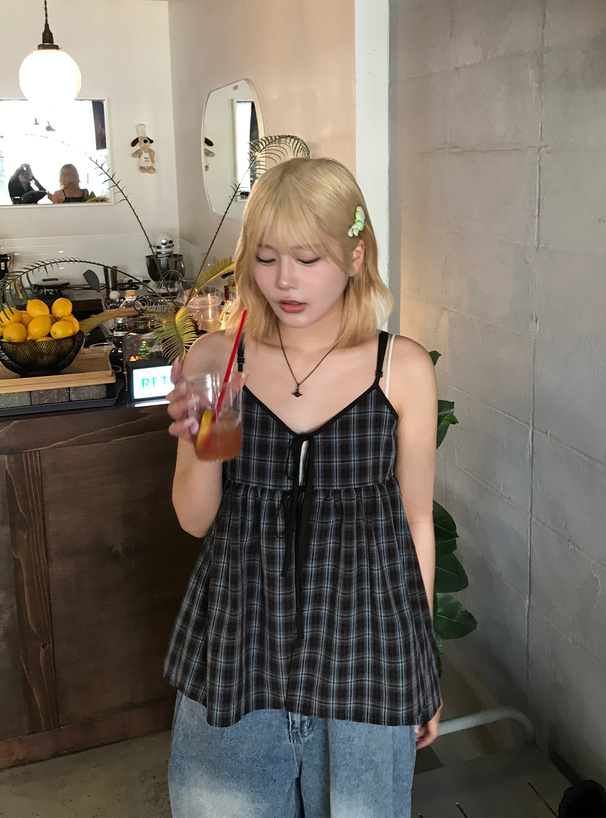 チェック柄リボンキャミソールチュニック