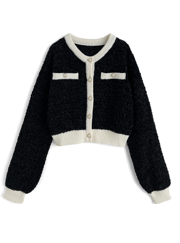 パールボタン配色ニットカーディガン