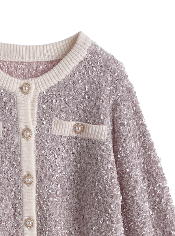 パールボタン配色ニットカーディガン