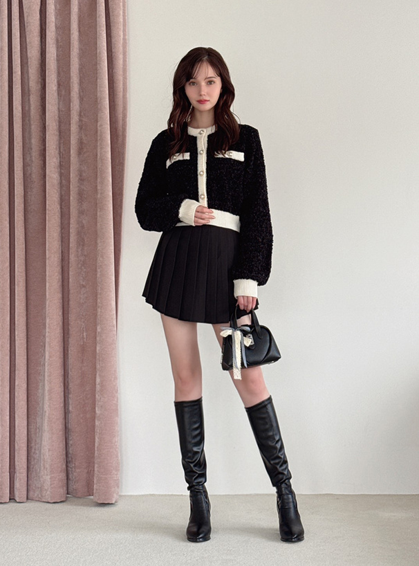 パールボタン配色ニットカーディガン