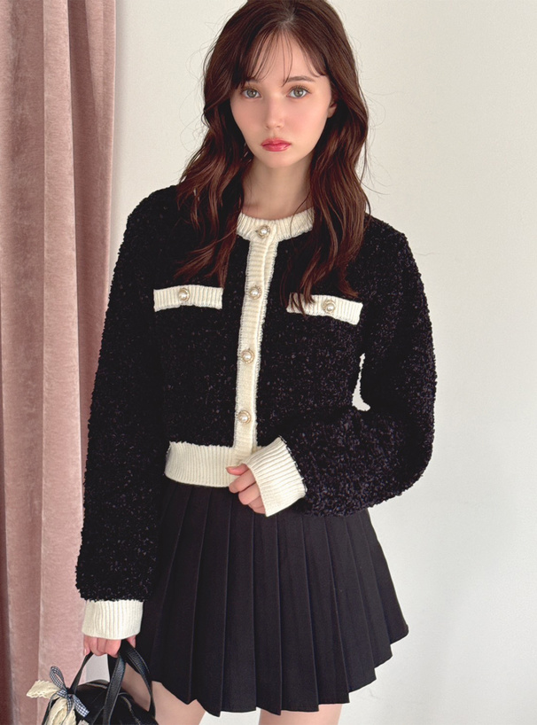 パールボタン配色ニットカーディガン