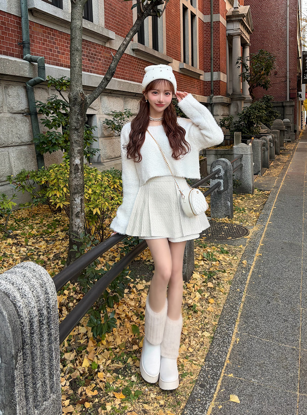 ツイードプリーツミニスカートパンツ