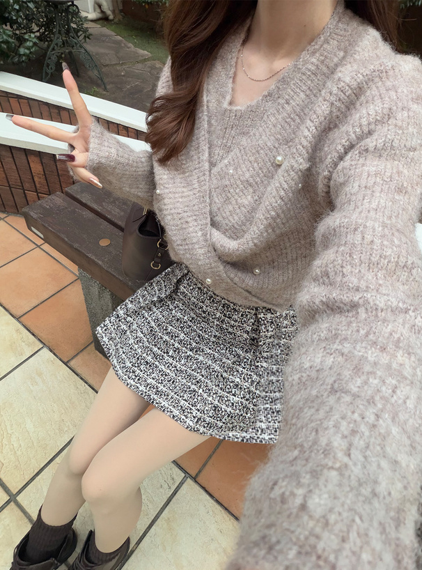 ツイードプリーツミニスカートパンツ