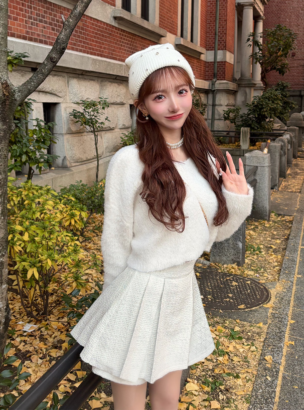 ツイードプリーツミニスカートパンツ
