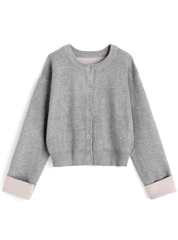 リングボタン配色ニットカーディガン