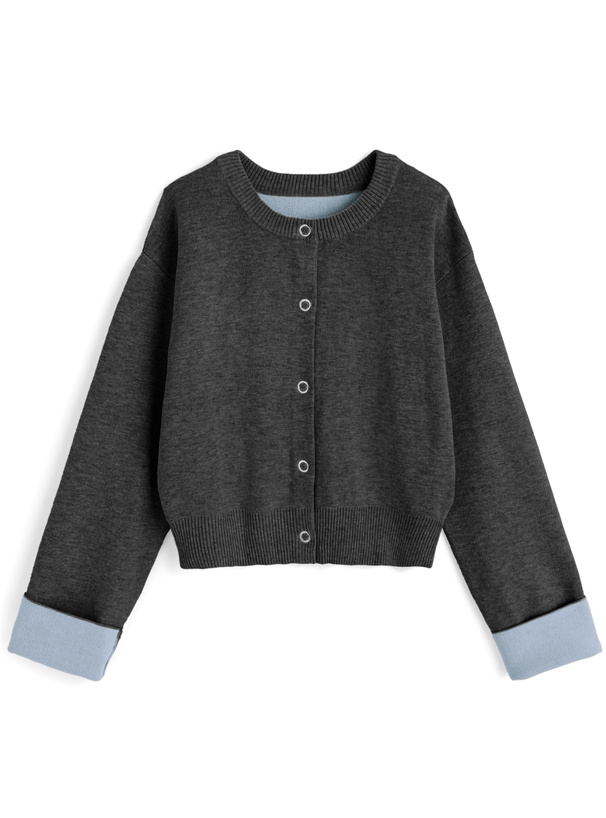 リングボタン配色ニットカーディガン