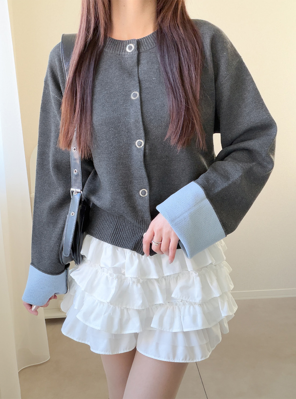 リングボタン配色ニットカーディガン