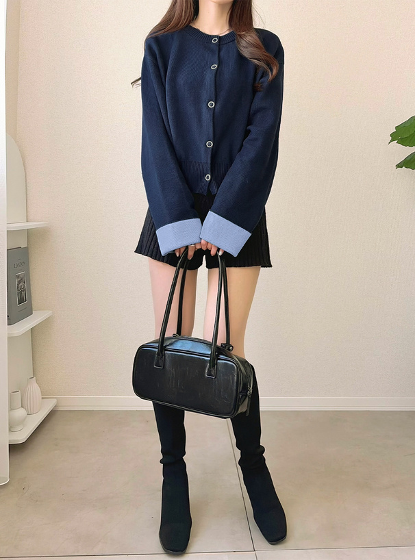 リングボタン配色ニットカーディガン