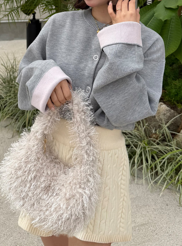 リングボタン配色ニットカーディガン