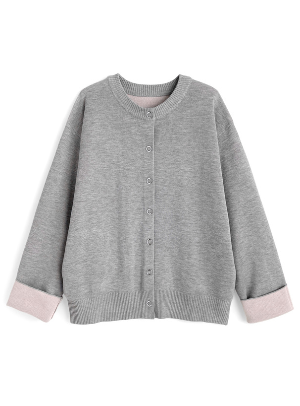 リングボタン配色ロングニットカーディガン