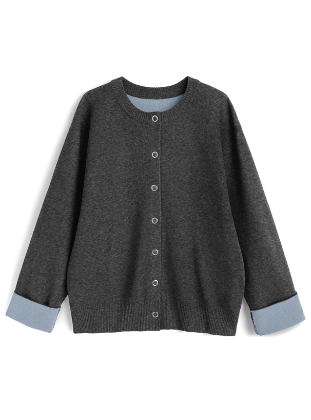 リングボタン配色ロングニットカーディガン