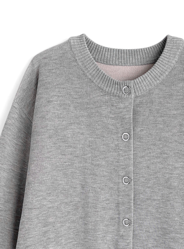 リングボタン配色ロングニットカーディガン