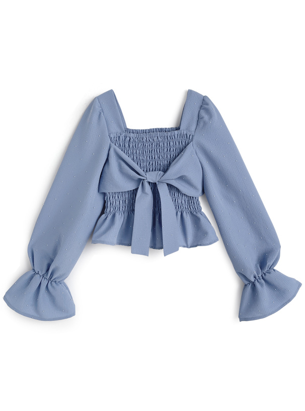 リボンシャーリングラインストーントップス[pa097]